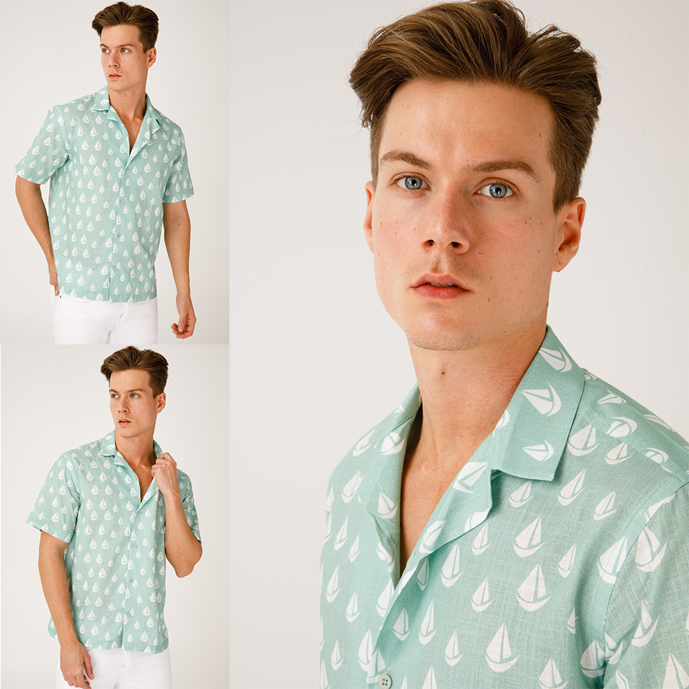 AnemosS Sailboat Patterned Man Shirt - XL, Custom Design, Marine Theme,  Cotton Fabric, Sailboat Pattern, XLarge Size