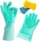 ZALCOON Dishwashing Green Gloves 1 Pair Silicone Sponge Kitchen Accessories Dish Scrubber and Protective Gloves Reusable, Waterproof Household Cleaning Tools Bathroom Brush, Car Cleaning Supplies