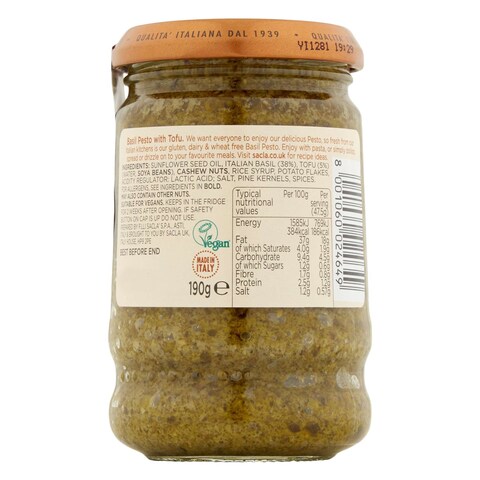 Sacla Vegan Basil Pesto Sauce 190g