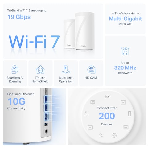 Deco BE85 (1-Pack) BE19000 Tri-Band Whole Home Mesh WiFi 7 System