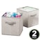 Mdesign Soft Fabric Closet Storage Organizer Bin Box - Front Handle, For Cube Furniture Shelving Units Bedroom, Nursery, Toy Room - Textured Print - Small, 2 Pack - Linen/Tan