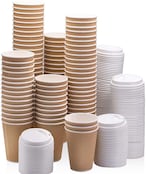 اشتري Markq [50 Sets] 12 oz. Brown Disposable Ripple Insulated Coffee Cups with Lids - Hot Beverage Corrugated Paper Cups في الامارات