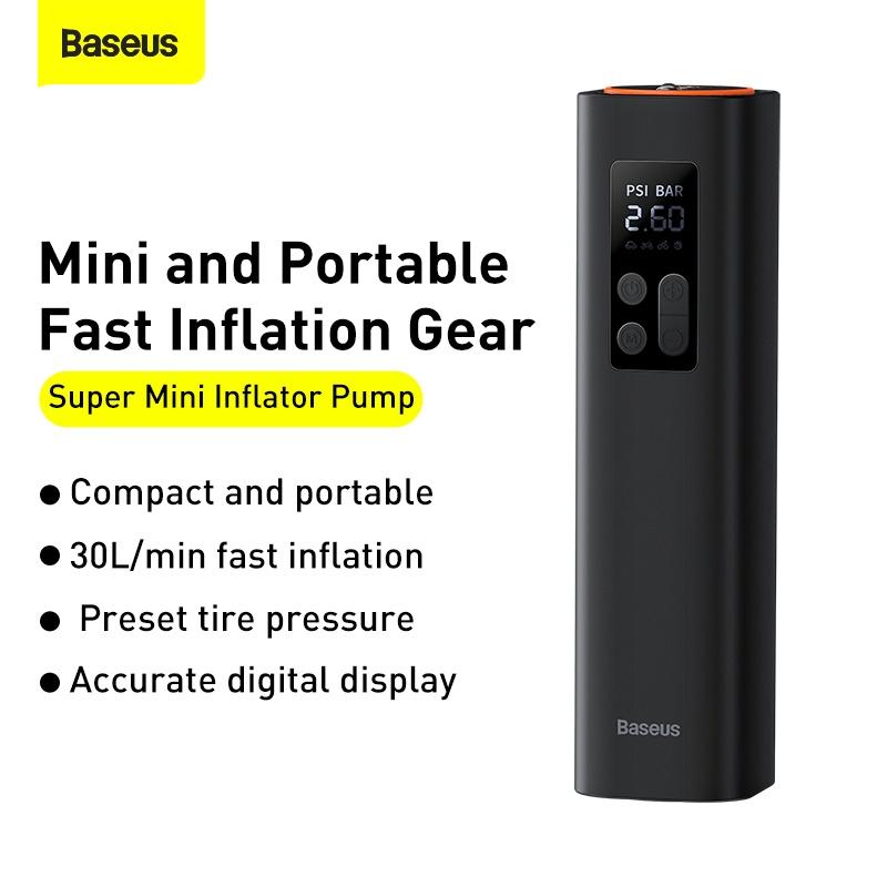 BASEUS Super Mini Inflator Pump Air Compressor Portable Hand-Held Auto Tire Pump with LED Light and 3M Cable Off-Road Accessories for Bicycle Cars Motor Bike Tires and More