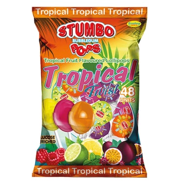 Stumbo Pops Tropical Twist Bubblegum Lollipop 1.2kg