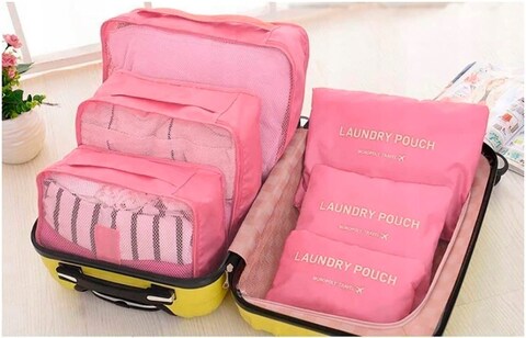 Sky-Touch 6Pcs Set Travel Luggage Organizer Packing Cubes Set Storage Bag Waterproof Laundry Bag Traveling Accessories - Pink