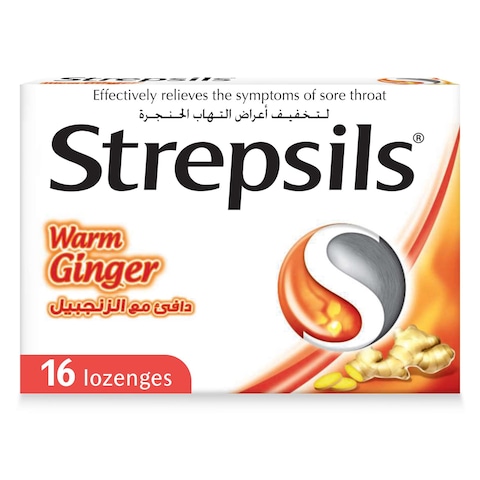 Strepsils Warm Ginger Fast Effective Relief from the Symptoms of Sore Throats 16 Lozenges
