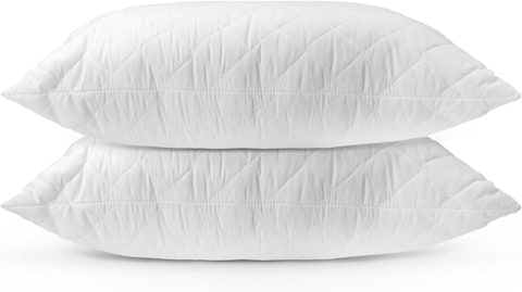 Hotel Linen Klub Pack of 2 Quilted Pillow Queen (50 x75cm) - Outer Cover: 144TC Cotton Blend Fabric, Filling:650grams Soft Fiber, Diamond Quilt Pattern