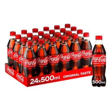 Coca-Cola Original Taste Carbonated Soft Drink Pet Bottle, 500ml Pack of 24