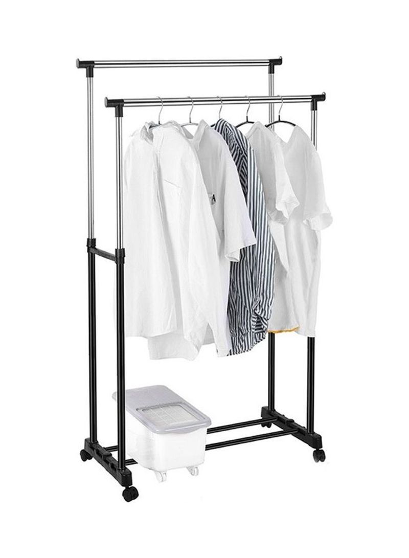 Double Pole Clothes Portable Rack Silver/Black 78x42x160cm