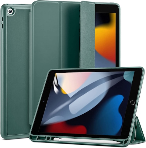 ESR Case Compatible With iPad 9/8/7 (10.2-Inch, 2021/2020/2019), iPad Case With Pencil Holder, Trifold Stand, Auto Sleep/Wake, Rebound Series, Green