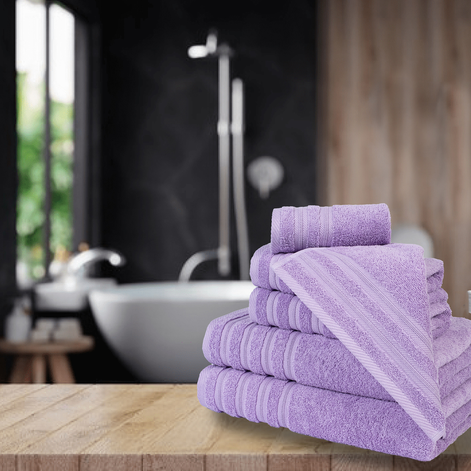 Safi Plus Luxury Hotel Quality 100% Turkish Genuine Cotton Towel Set, 2 Bath Towels 2 Hand Towels 2 Washcloths Super Soft Absorbent Towels for Bathroom &amp;amp; Kitchen Shower - Lilac Purple