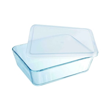 بايركس علبة حفظ الطعام عبارة عن طبق مستطيل بغطاء -4 لتر - شفاف