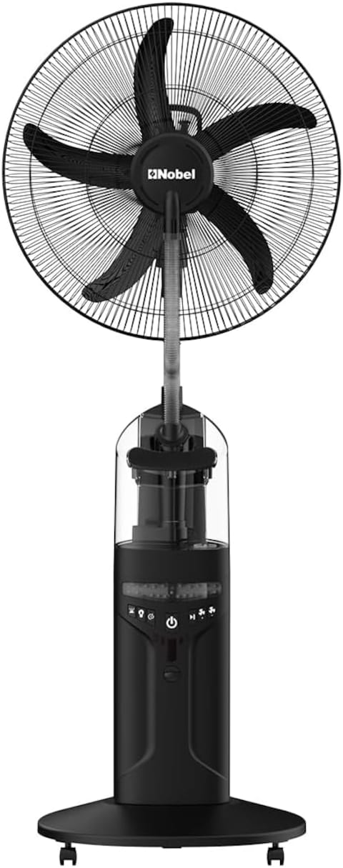 Nobel 16&quot; Fan Blade Rechargable Mist Standing Fan, Wide Oscillation With 4 Stack Bright LED 60 Hours Battery Life (Low Light), 30 Hours Battery Life (High Light) NF888MRC Black