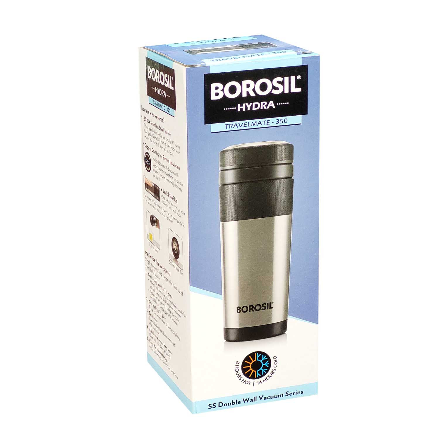 BOROSIL VACUUM TRAVELMATE MUG, BT350SSB109, 350ML