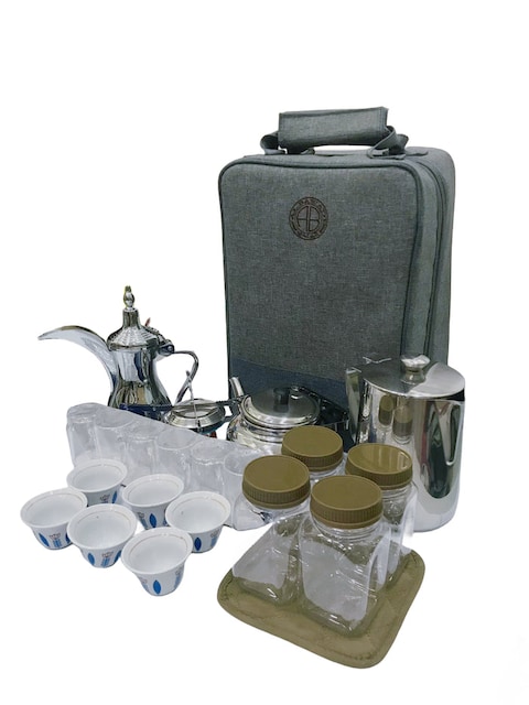 Arabic Camping Tea Bag Coffee Kits with Stove Teapot Cup Windboard Bag Sets