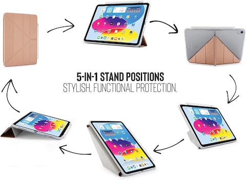 Pipetto Origami no. 3 for iPad 10.9 inch case iPad 10th Generation case cover (2022)   Shock Resistant 5-in-1 Stand Case   Apple Pencil 1 Storage   99.9% Anti-Bacterial - Rose Gold
