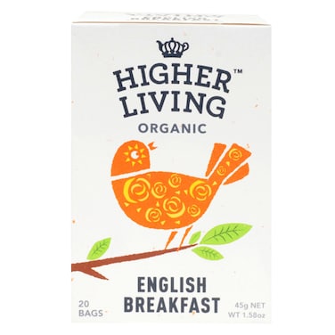 Higher Living Organic English Breakfast Tea Bags 40g x Pack of 20