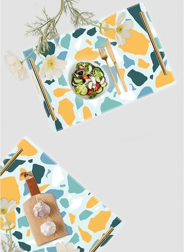 Lowha Decorative Acrylic Serving Tray With Gold Metal Handles And Terrazzo Pattern Design 20x30 cm