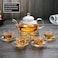 Lushh Glass Teapot with a Crystal Heart Shape Tea Warmer and 4 Tea Cup with Coaster, Gift Set for Blooming Tea, Flower Tea, Loose Leaf Tea
