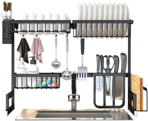 Dish drying rack Over the Sink Stainless Steel  Dish Drainer  Rack Holder with Draining Board Chopsticks Holder for Kitchenware