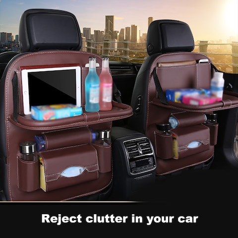 KKmoon - New Car Seat Back Bag Folding Table Organizer Pad Drink Chair Storage Pocket Box Automobile Accessories Beige