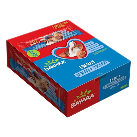 Bayara Almond and Coconut Energy Bar, 40g Pack of 12