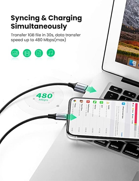 UGREEN USB-A to Lightning MFI Cable Alu Case with Nylon Braided   1m BK