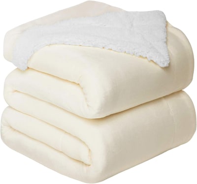 Fabienne Soft Sheep Reversible King Size Sherpa Blanket for Bed Throw Sofa Travel Flannel Blanket Off White 220x240cm