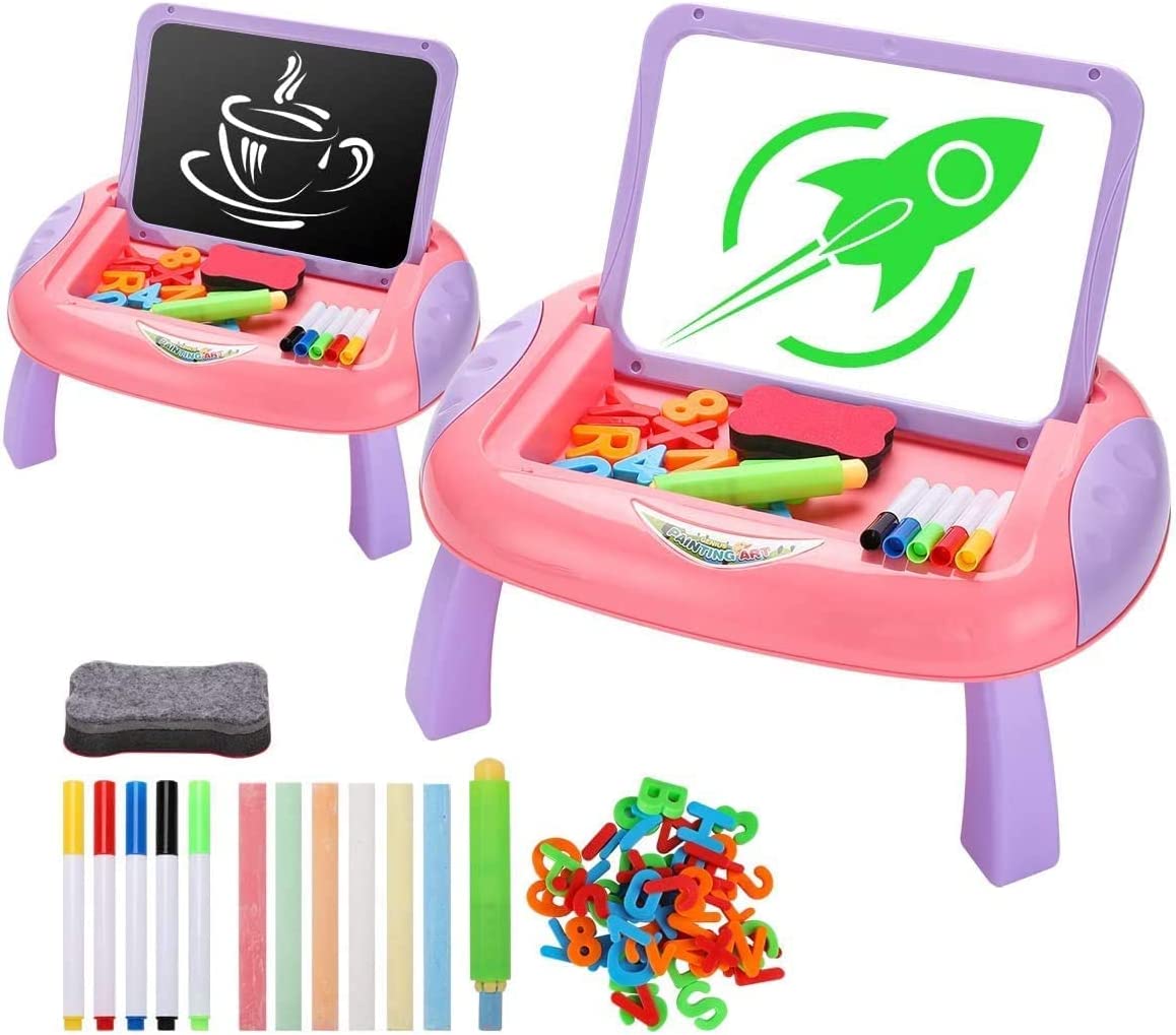 Kids Easel/Magnetic Drawing Board for Painting/Writing, Double Sided Sketchpad - Table Top Educational Toy (Pink)