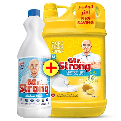 Mr. Strong Dishwashing Liquid Yellow 1800 Ml + Mr. Strong Bleach 1 Kg