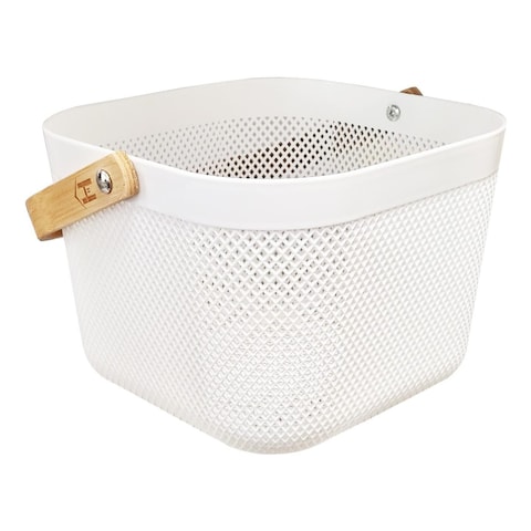 Home Pro Plastic Mesh Basket With Handle White And Brown