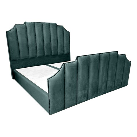 إن هاوس تاج هيكل سرير منجد بالمخمل - نفر ونص - 200×150 سم - تركواز