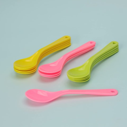 Royalford 12Pcs Boutique Spoon, Premium Quality Plastic Spoon, RF11129 Nonstick Kitchen Spoons For Mixing, Eating, Jam, Honey, Coffee Food Grade Spoon For Home, Kitchen, Or Restaurant, Multicolor