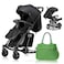 Teknum Stroller with Rocker w/ Green Diaper tote Bag- Black