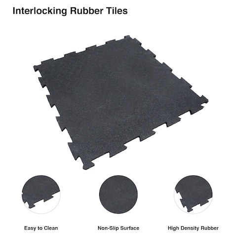 YALLA HomeGym 10MM Black Rubber Heavy-Duty Floor Exercise Mat Rubber Interlocking Floor Tiles 1 Squared Meter (Black)