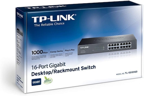 TP-Link 16-Port Gigabit Ethernet Unmanaged Switch, Plug and Play, Metal, Desktop/Rackmount, Fanless, Limited Lifetime - TL-SG1016D