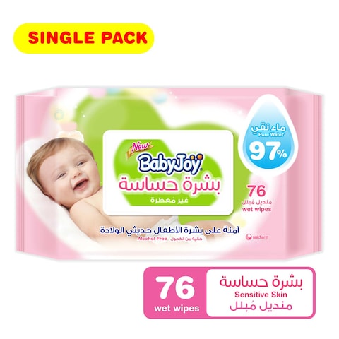 Buy Babyjoy single pack sensitive skin wet wipes unscented x 76 in Saudi Arabia