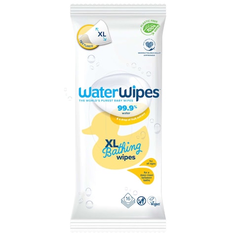 WaterWipes Plastic Free XL Bathing Toddler &amp; Baby Wipes 16 Wet Wipes