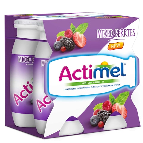 Actimel Fresh Juice Mixed Berries Flavor Skimmed Dairy 93 Ml 4 Pieces
