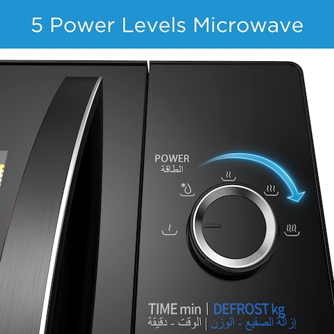 Midea 25 Liters Solo Microwave Oven With 5 Power Levels, 800W, Child-Safety-Lock, Defrost Function, 35 Minutes Timer, Fast Reheat, Pull Open Door Handle, Good for Home &amp; Office, Black, MM8P022KG-BK