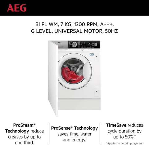 AEG Washing Machine Bulid-In, 7 kg, 1200 RPM, LFX7G7224FB, Made In Italy (1 Year Warranty)