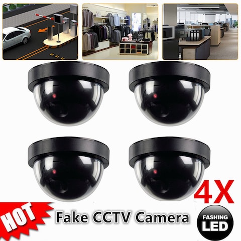 Tomvision - XBW Fake Security Cameras (4 Pack Black) CCTV Dome Dummy Camera with Realistic Look Recording Flashing Red LED Light Indoor and Outdoor Use, for Homes and Business