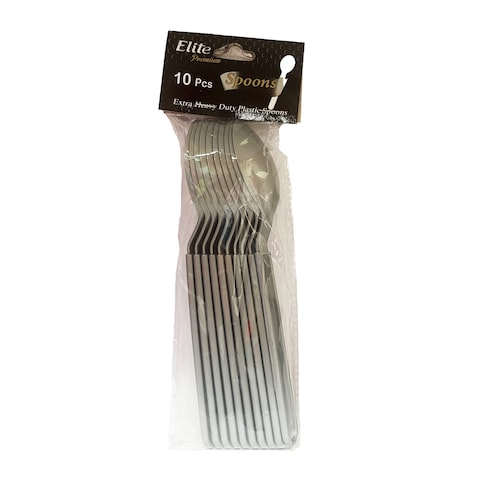 Elite Plastic Spoons - 10 Pieces - Silver