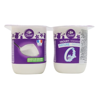Carrefour Classic Fat-Free Plain Yoghurt 125g Pack of 4