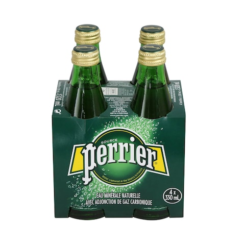 Perrier Natural Sparkling Mineral Water Glass Bottle 4x330ml