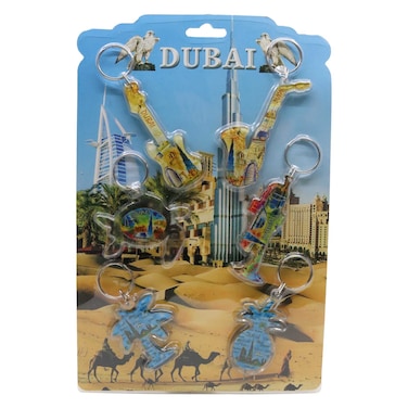 دبي طقم ميدالية مفاتيح مطبوعة، متعدد الألوان، 6 قطع