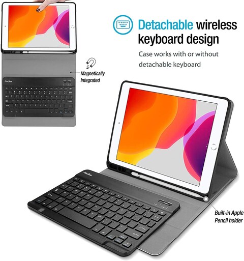 Ntech Procase Keyboard Case For iPad 10.2 (2020 8Th Generation/ 2019 7Th Generation), Protective Smart Cover With Magnetically Detachable Wireless Keyboard For 10.2&quot; iPad 8 / iPad 7 -Black
