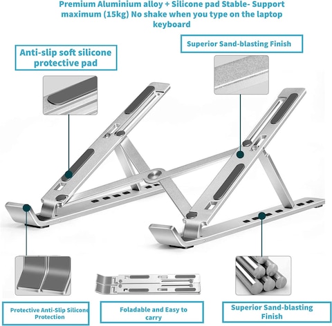 Adjustable Laptop Stand For Desk - Made With Premium Quality Aluminium - Portable Macbook Stand - Compatiable For Every Laptop, Tablet And Book
