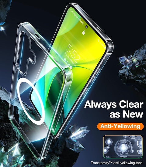 Torras Diamond- Mag Series Magnetic Crystal Clear for Samsung Galaxy S24 Plus Case [Snap to MagSafe] [12FT Mil-Grade Drop Tested] Non-Yellowing Slim Fit Protective Case, Clear