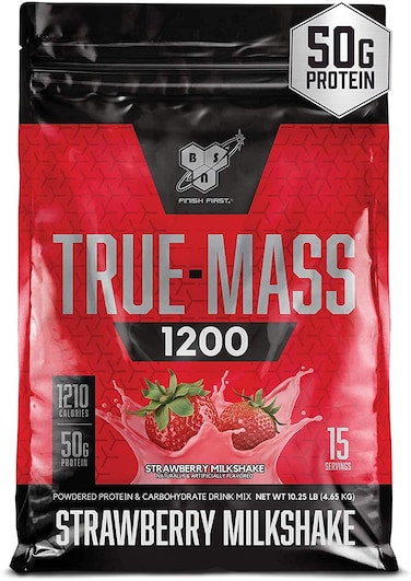 Bsn True-Mass Weight Gainer, Muscle Mass Gainer Protein Powder, Strawberry Milkshake, 10.25 Pound
